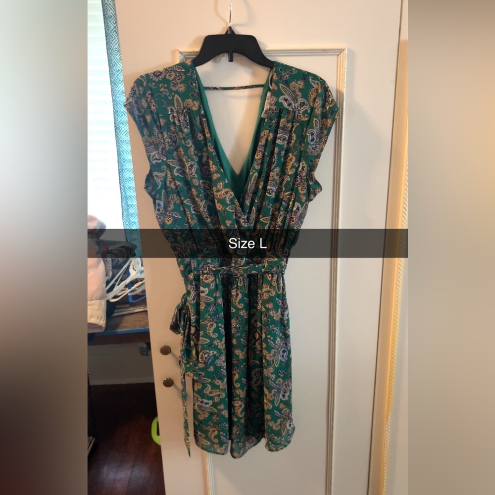 Floral Green Wrap Dress - Size L